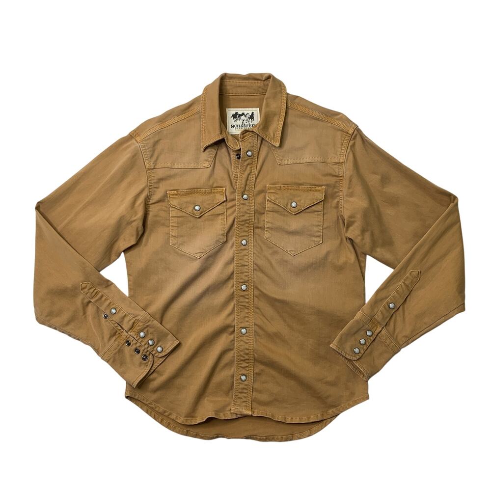 Schaefer Outfitter Shirt Mens S Small Wheat Denim Western Pearl Snap Shirttail